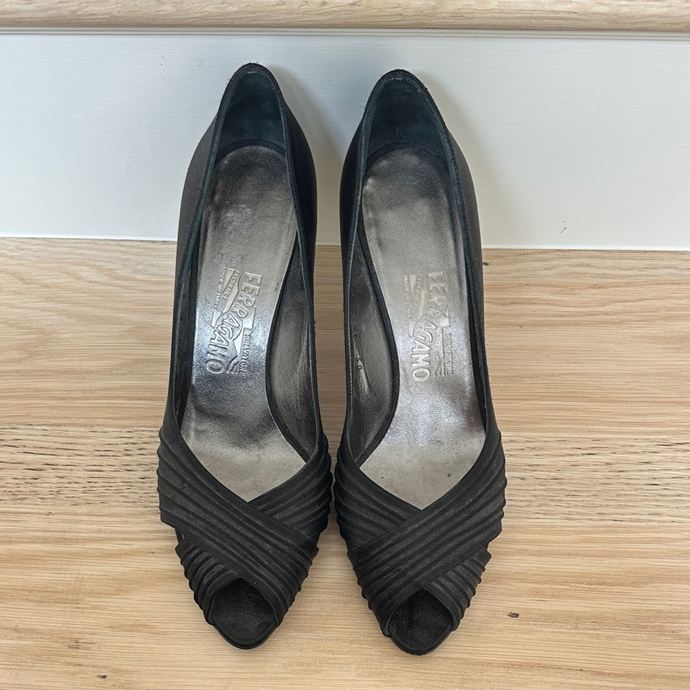 Ferragamo Black Peep Toe Heels